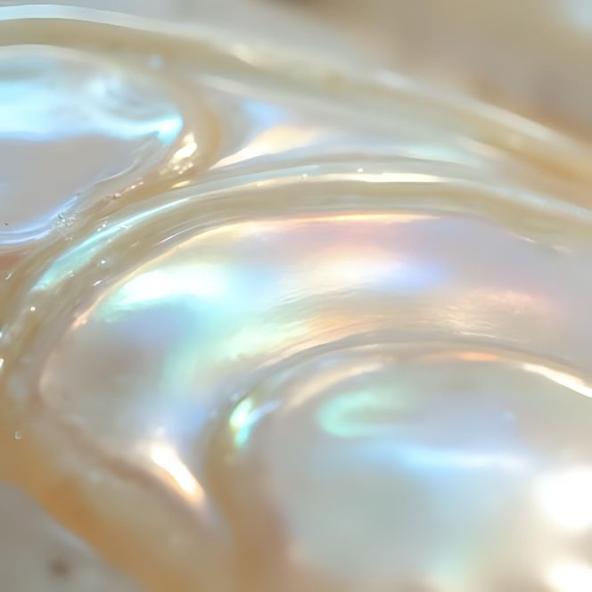 Texture irisée de la nacre naturelle, symbole de douceur et d’énergie régénératrice en lithothérapie – Hokee Minéraux