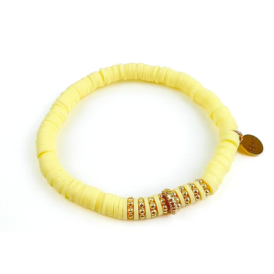 Bracelet ADELINE Beige en perles heishi avec finition en acier inoxydable – Hokee Minéraux