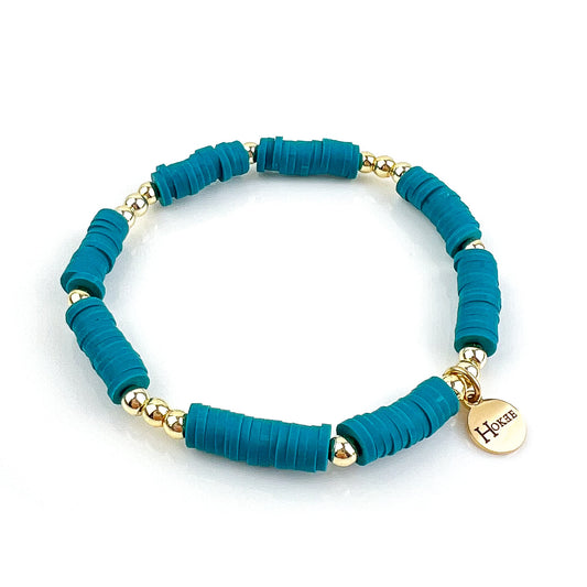 Bracelet AURA Canard en perles heishi bleu canard avec détails dorés