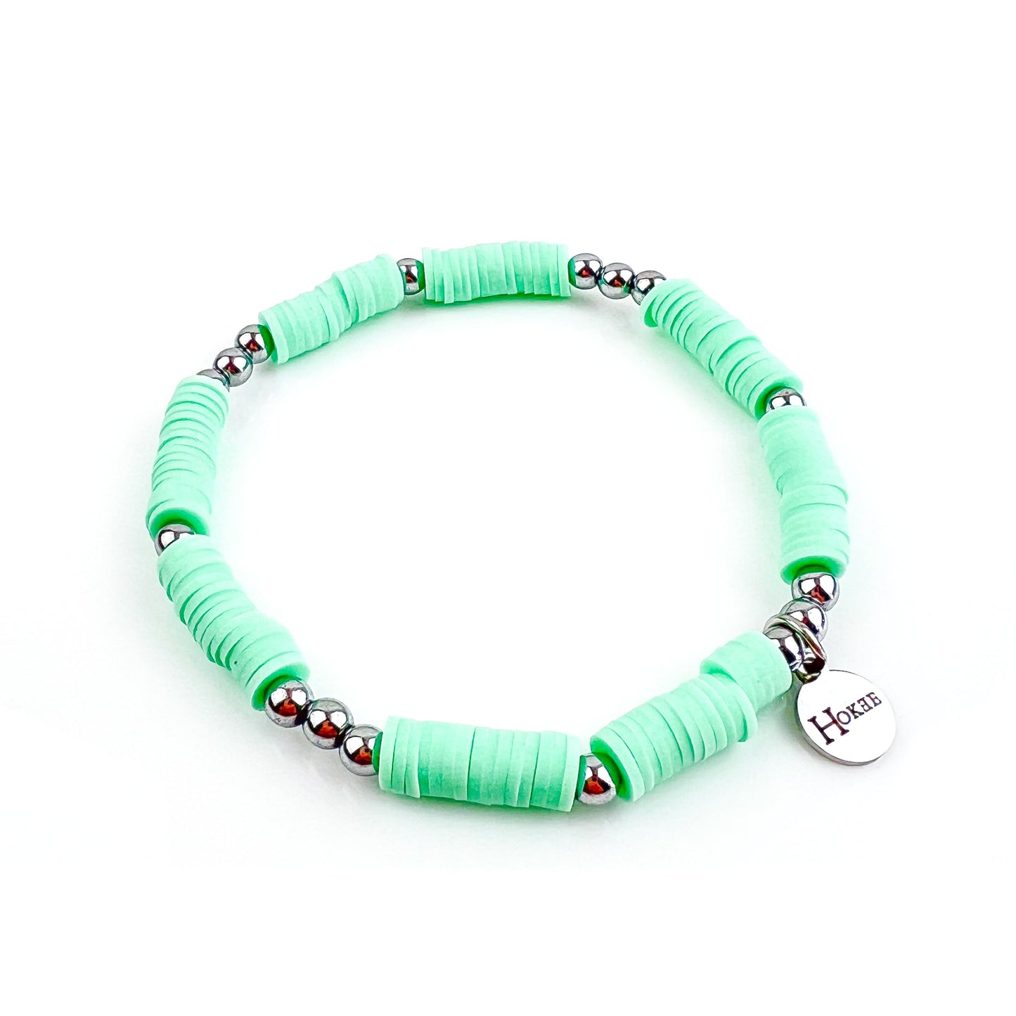 Bracelet AURA Heishi Menthe Rhodium Hokee Minéraux