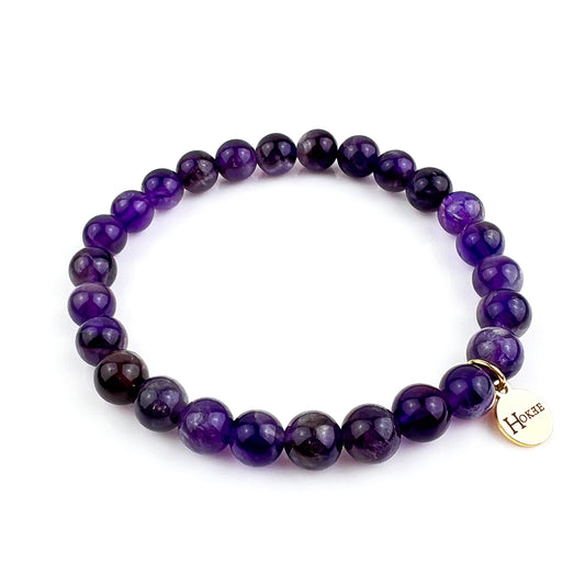 Bracelet en améthyste naturelle 8 mm avec finition gold – Hokee Minéraux