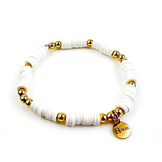 Bracelet AURA Blanc en perles heishi avec détails dorés