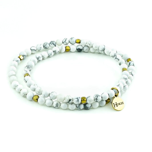 Bracelet STELLA double tour en howlite blanche avec détails gold
