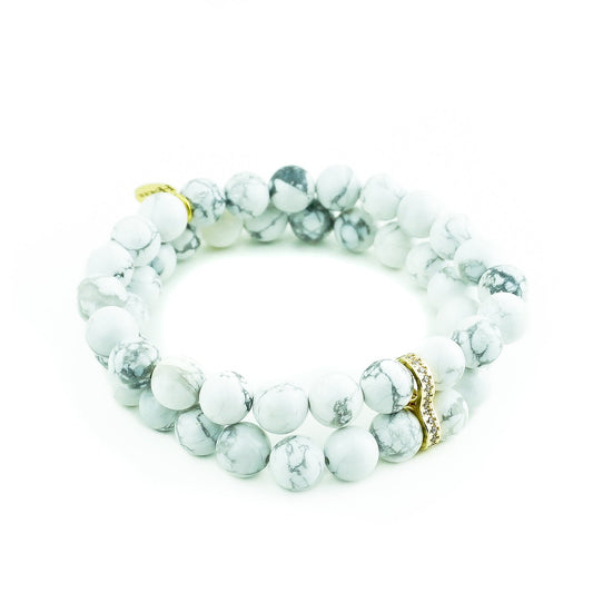 Bracelet MAÏA double rang en howlite blanche finition dorée