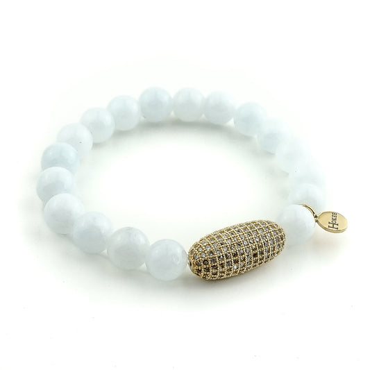 Bracelet FLORENCE en aigue-marine 10 mm avec détail en strass doré – Hokee Minéraux
