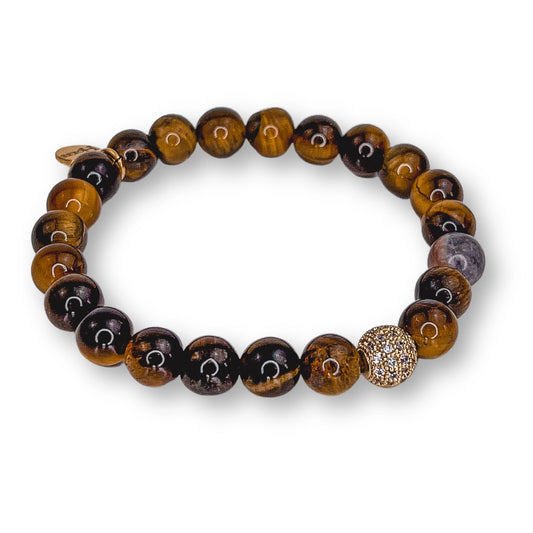 Bracelet CANOPÉE en œil de tigre naturel avec détails gold