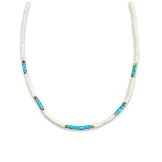 Collier NEFERTARI Blanc Gold – Turquoise Hokee Minéraux