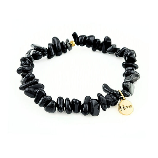 Bracelet PUCE en obsidienne noire naturelle avec finition gold