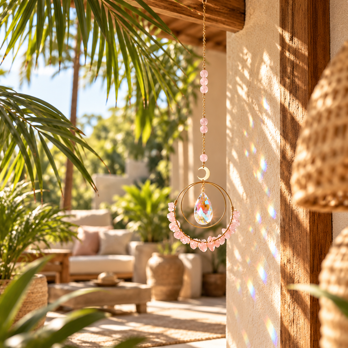 Attrape-soleil quartz rose décoratif à suspendre près d’une fenêtre