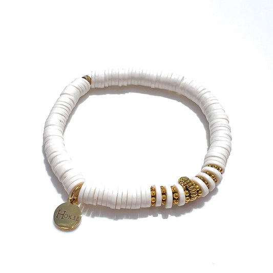 Bracelet ADELINE Blanc en perles heishi et finitions dorées