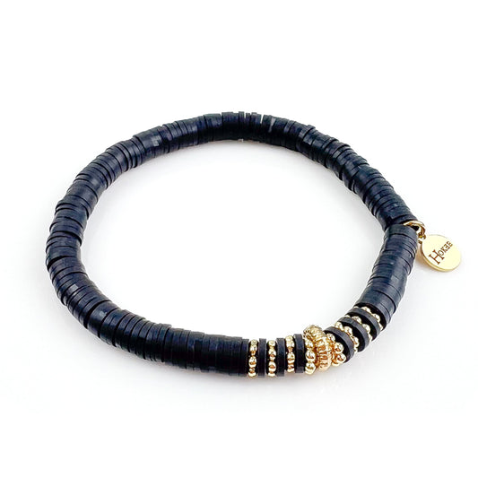 Bracelet ADELINE Noir en perles heishi avec finition acier – Hokee Minéraux