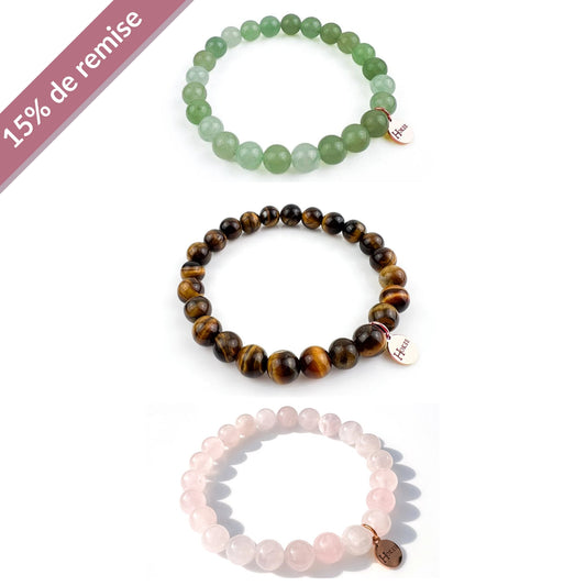 Set ÉCLOSION Rose Gold – Œil de Tigre, Quartz Rose & Aventurine Verte Hokee Minéraux
