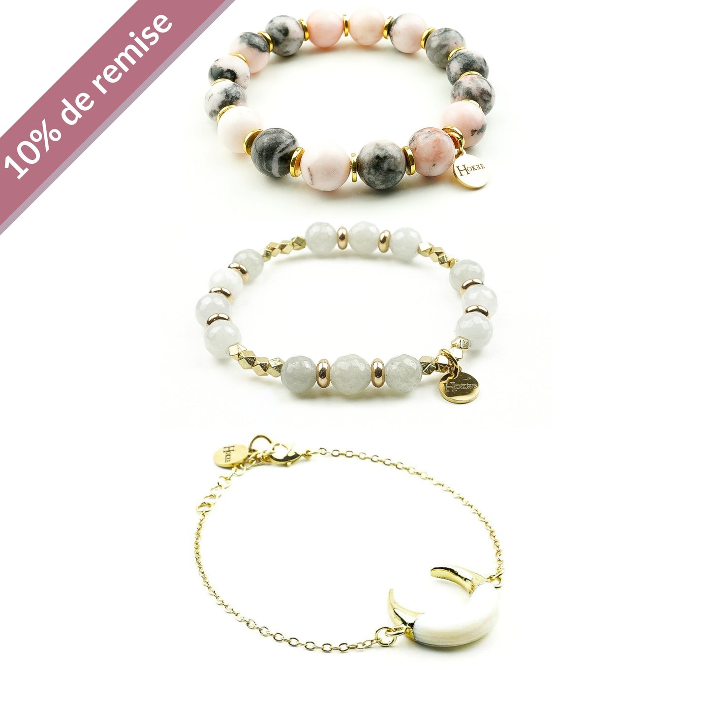 Set Créativité & Expression – Jaspe Rose Zébré, Pierre de Lune & Nacre Hokee Minéraux