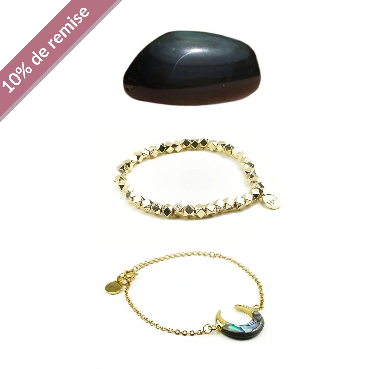 Soin Protection Énergétique – Obsidienne & Abalone Hokee Minéraux