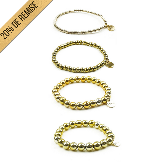 Set EMMA Gold composé de quatre bracelets en hématite – Hokee Minéraux
