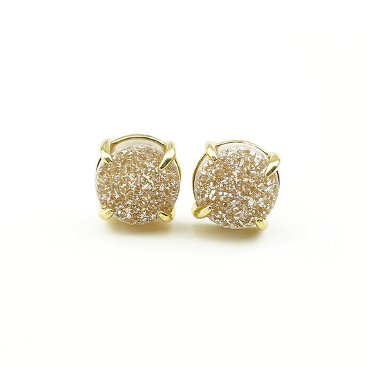 Boucles d’oreilles ALICE Nude en agate et finition dorée – Hokee Minéraux