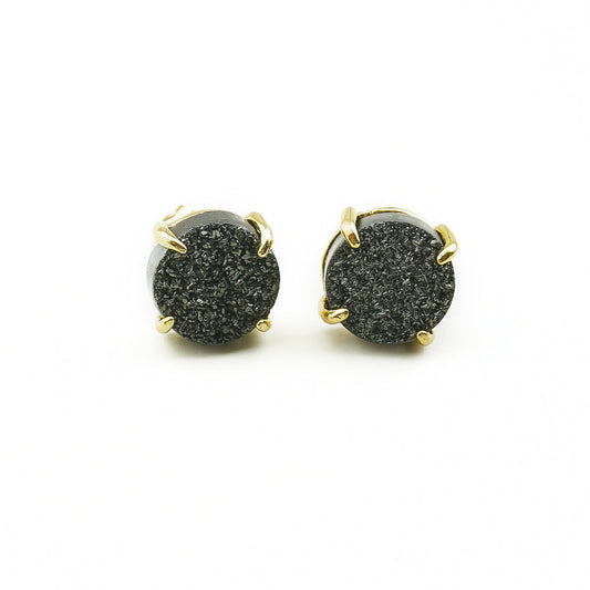 Boucles d’oreilles ALICE Noires en agate et finition dorée – Hokee Minéraux