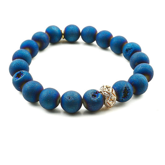 Bracelet CALYPSO en agate teintée 10 mm avec détails dorés
