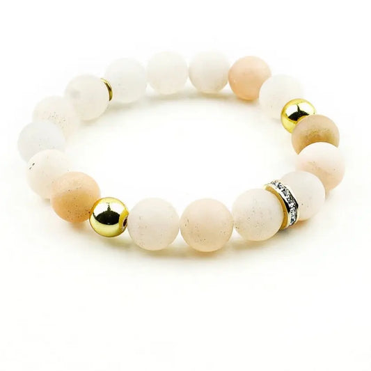 Bracelet CEYLADONE en aventurine rose givrée 10 mm – Hokee Minéraux