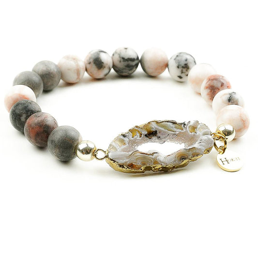 Bracelet GHOST en jaspe rose zébré 10 mm avec connecteur en agate
