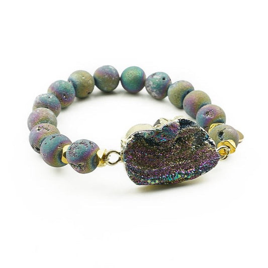 Bracelet JOSIE Arc-en-Ciel en agate multicolore et finition dorée – Hokee Minéraux