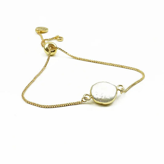 Bracelet LOLA en nacre naturelle avec finition dorée – Hokee Minéraux
