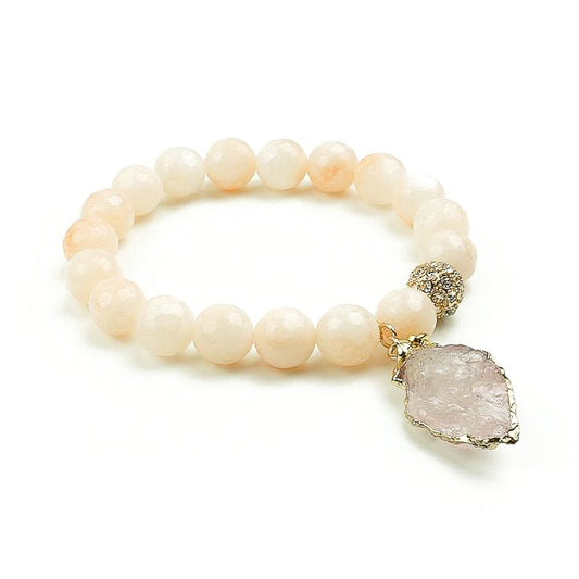 Bracelet MADDY en jade beige naturel et quartz rose