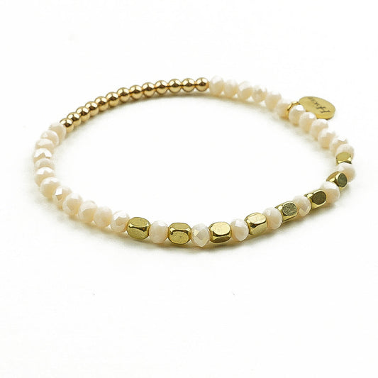 Bracelet PEURLE Nude en perles de verre et hématite – Hokee Minéraux