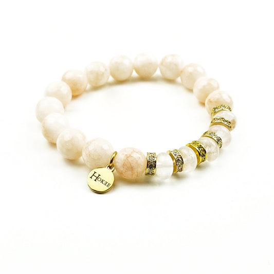 Bracelet PIA en jade beige et cristal de roche – Hokee Minéraux