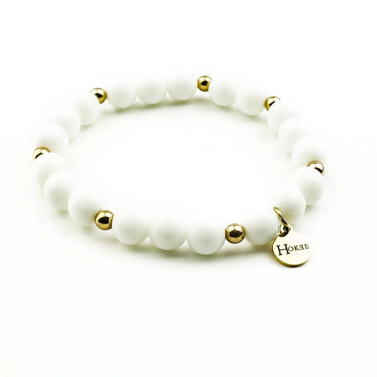 Bracelet SNOW en porcelaine blanche et hématite dorée – Hokee Minéraux