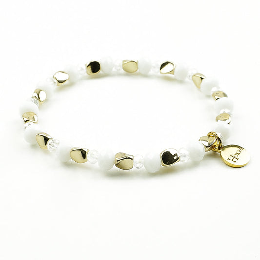 Bracelet TAMIE Blanc en perles de verre facettées – Hokee Minéraux