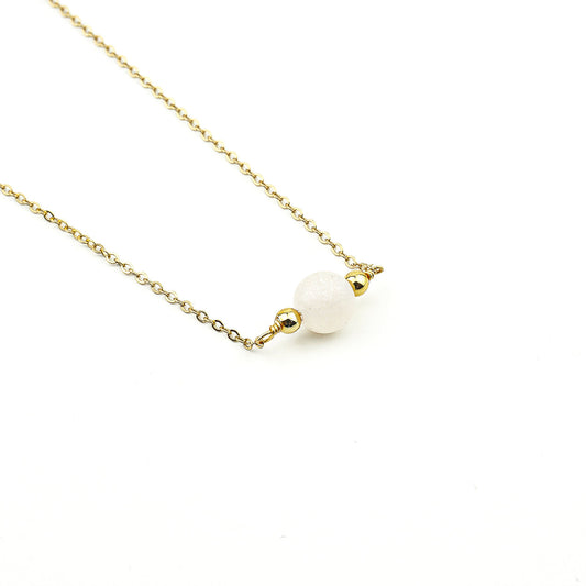 Collier CEYLADONE avec aventurine rose givrée 8 mm