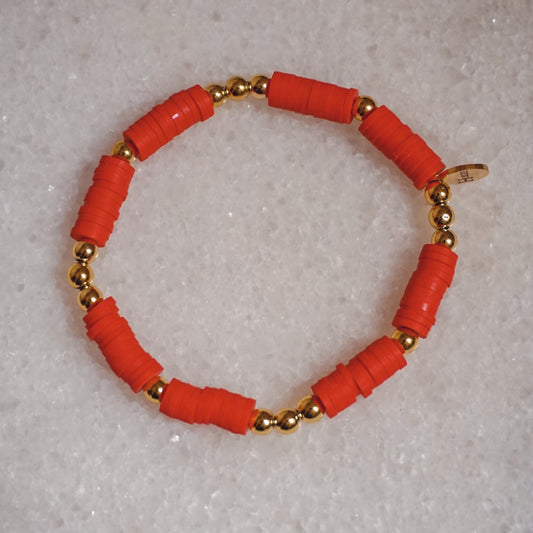 Bracelet AURA Rouge en perles heishi et détails dorés