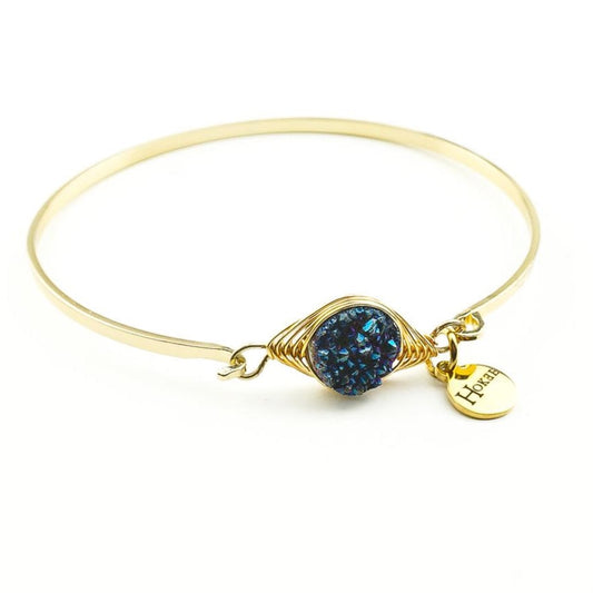 Jonc LORELEEN Bleu en agate naturelle teintée et finition gold