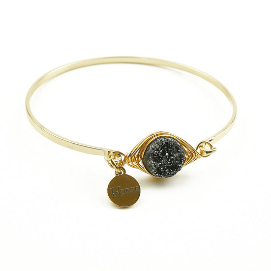 Jonc LORELEEN Noir en agate teintée avec finition dorée