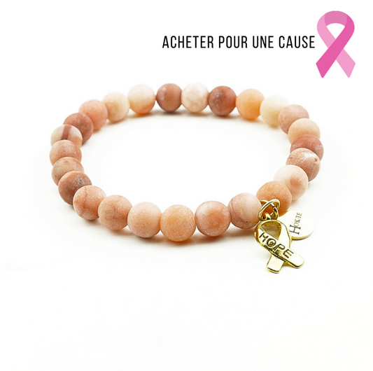 Bracelet HOPE en aventurine rose 8 mm avec finition dorée