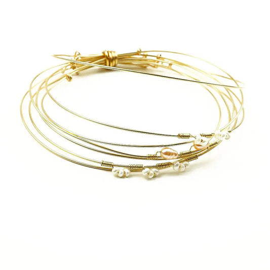 Jonc semainier SEVEN en nacre blanche et rose finition gold
