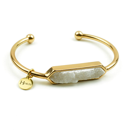 Jonc AURORA Blanc avec agate claire et finition dorée