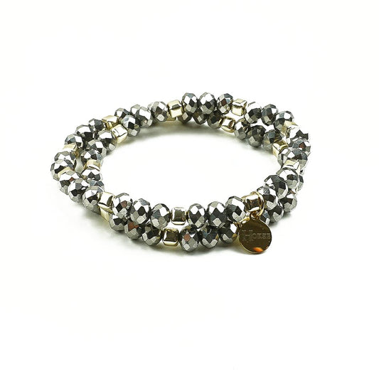Bracelet PALOMA wrap en perles de verre et hématite dorée – Hokee Minéraux