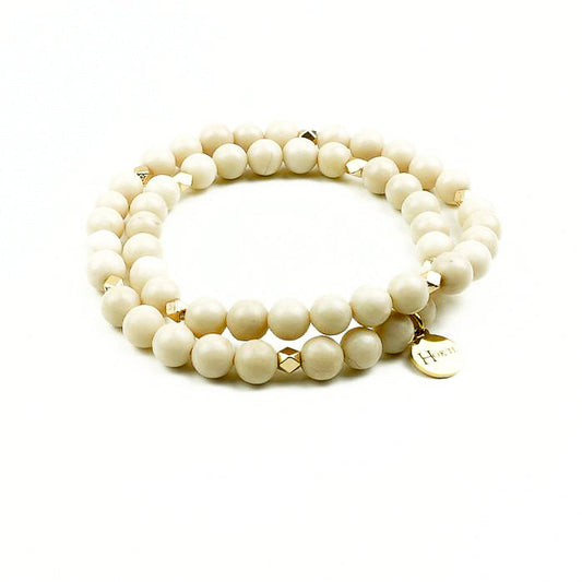 Bracelet RUBY en corail blanc double tour finition gold