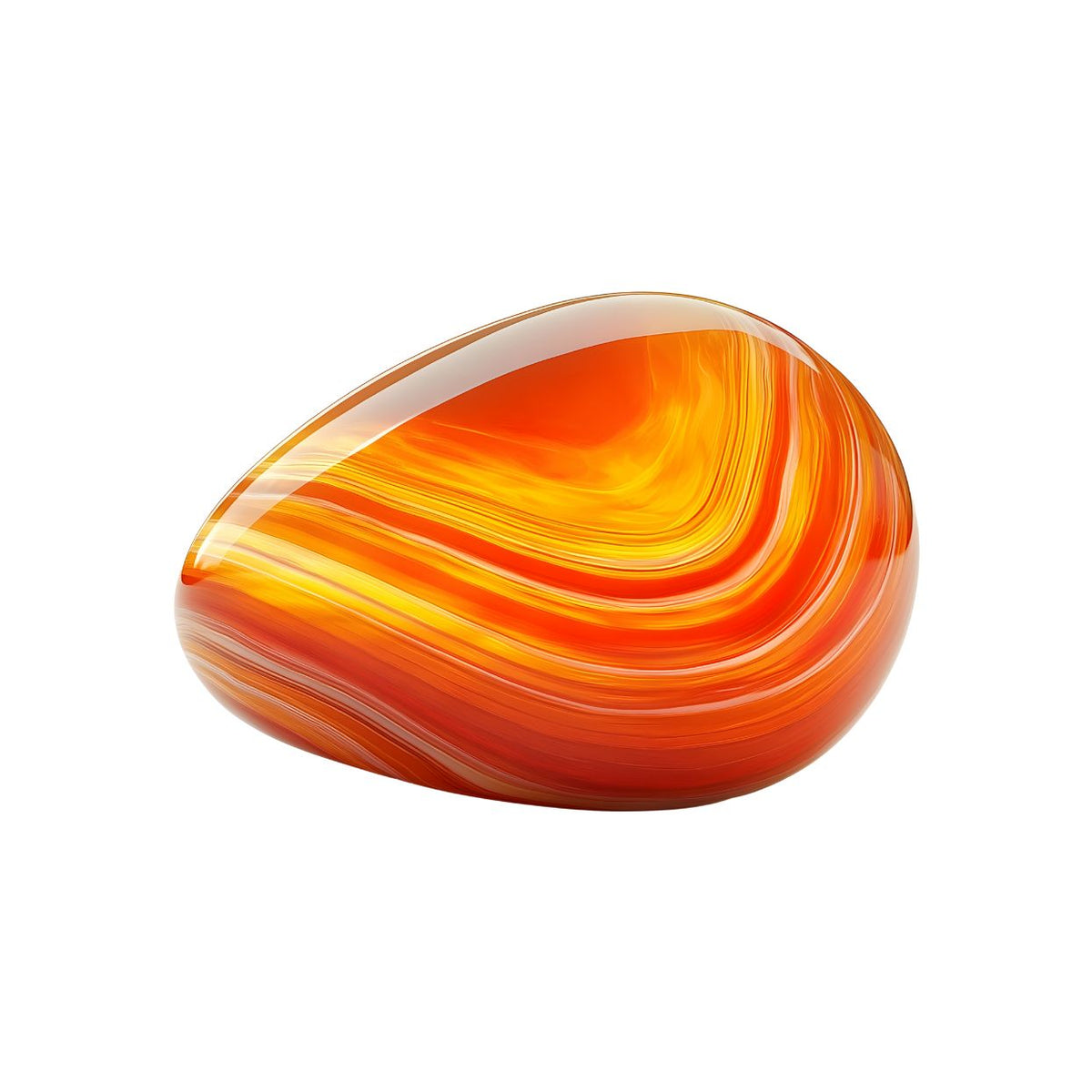 Pierre de cornaline naturelle polie aux nuances orange et rouges, utilisée en lithothérapie pour la vitalité, la confiance en soi et l’équilibre émotionnel