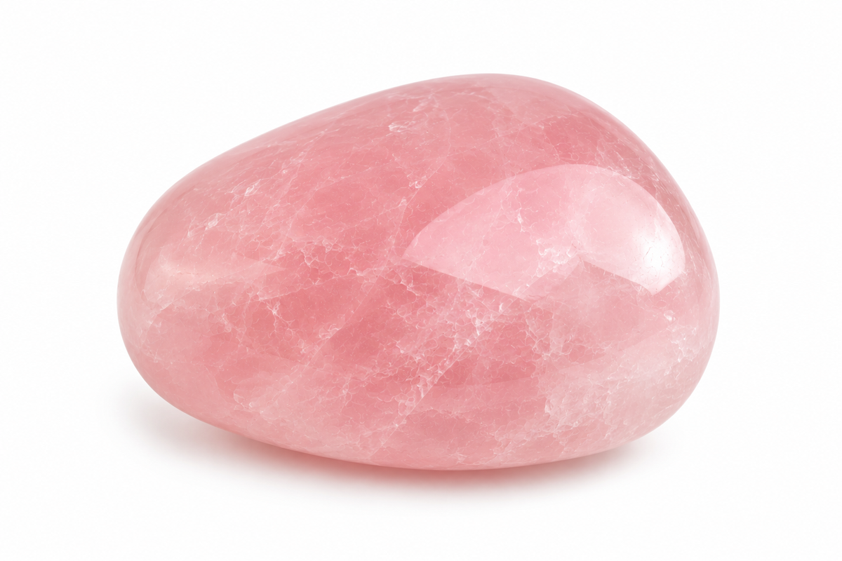 Quartz rose poli sur fond blanc