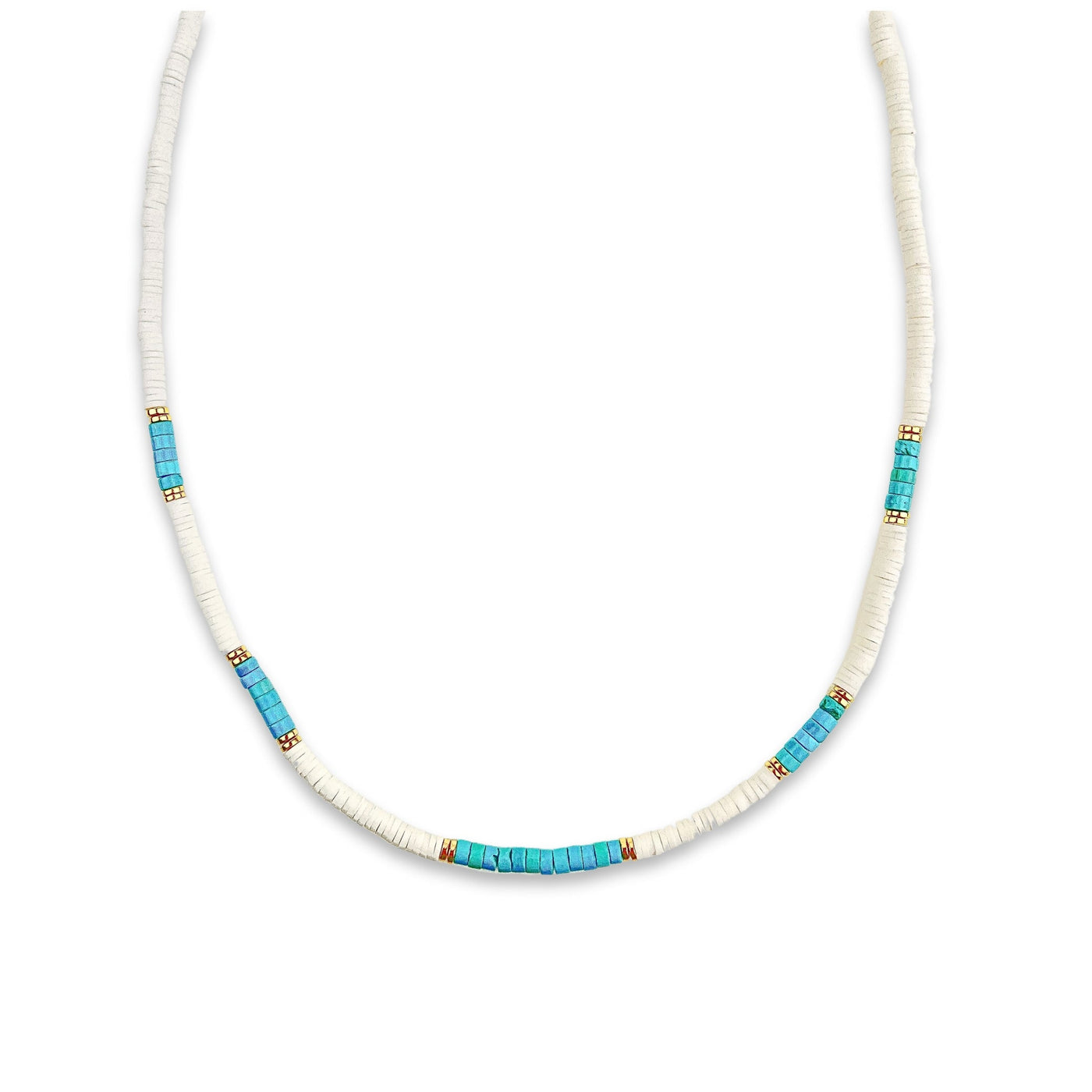 Collier blanc et turquoise avec finitions dorées
