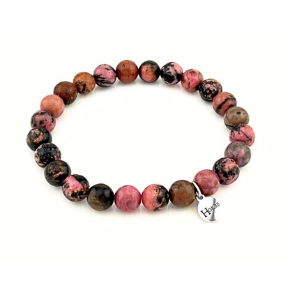 Bracelet en rhodonite naturelle 8 mm finition silver