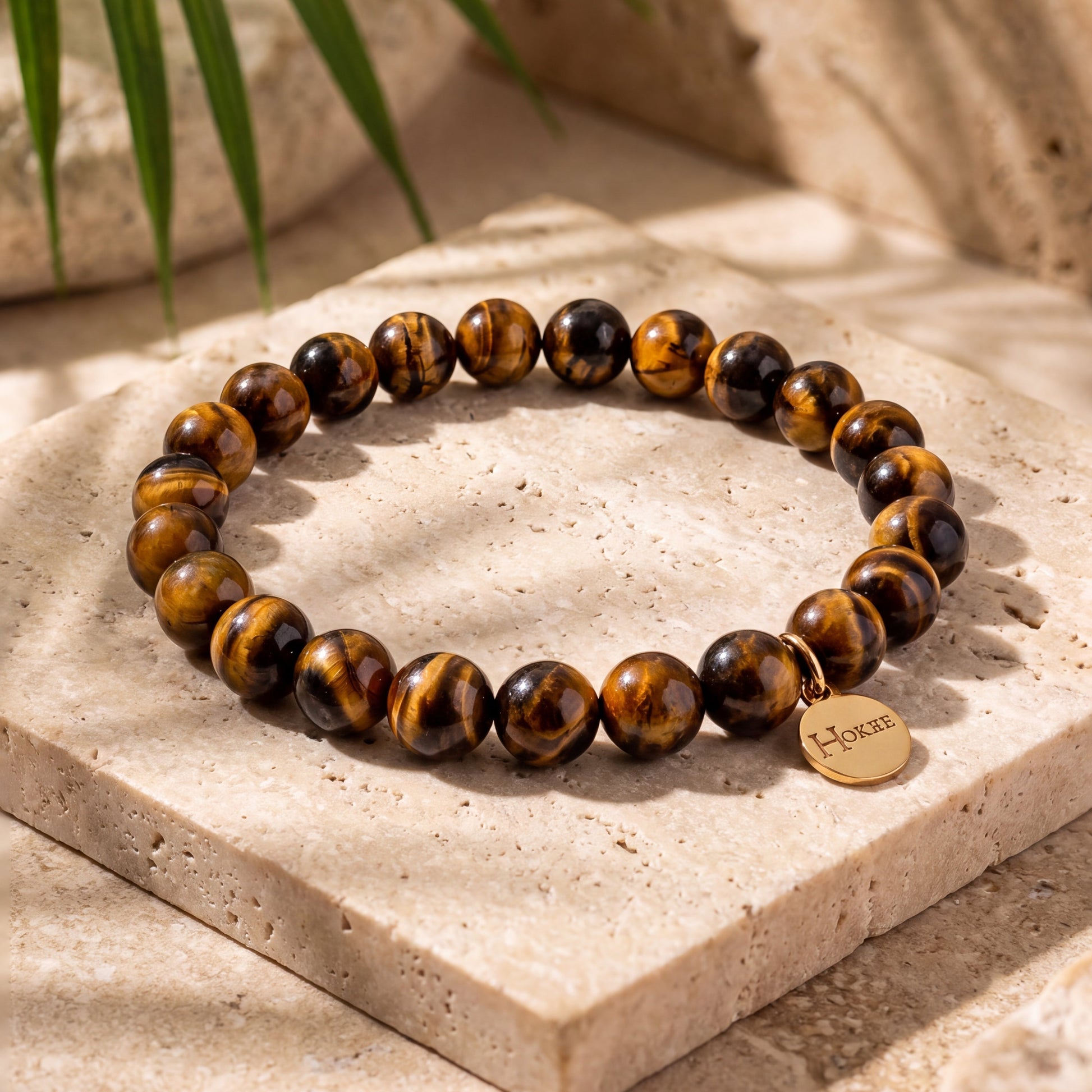 Bracelet Œil de Tigre 8 mm sur décor minéral – HOKEE
