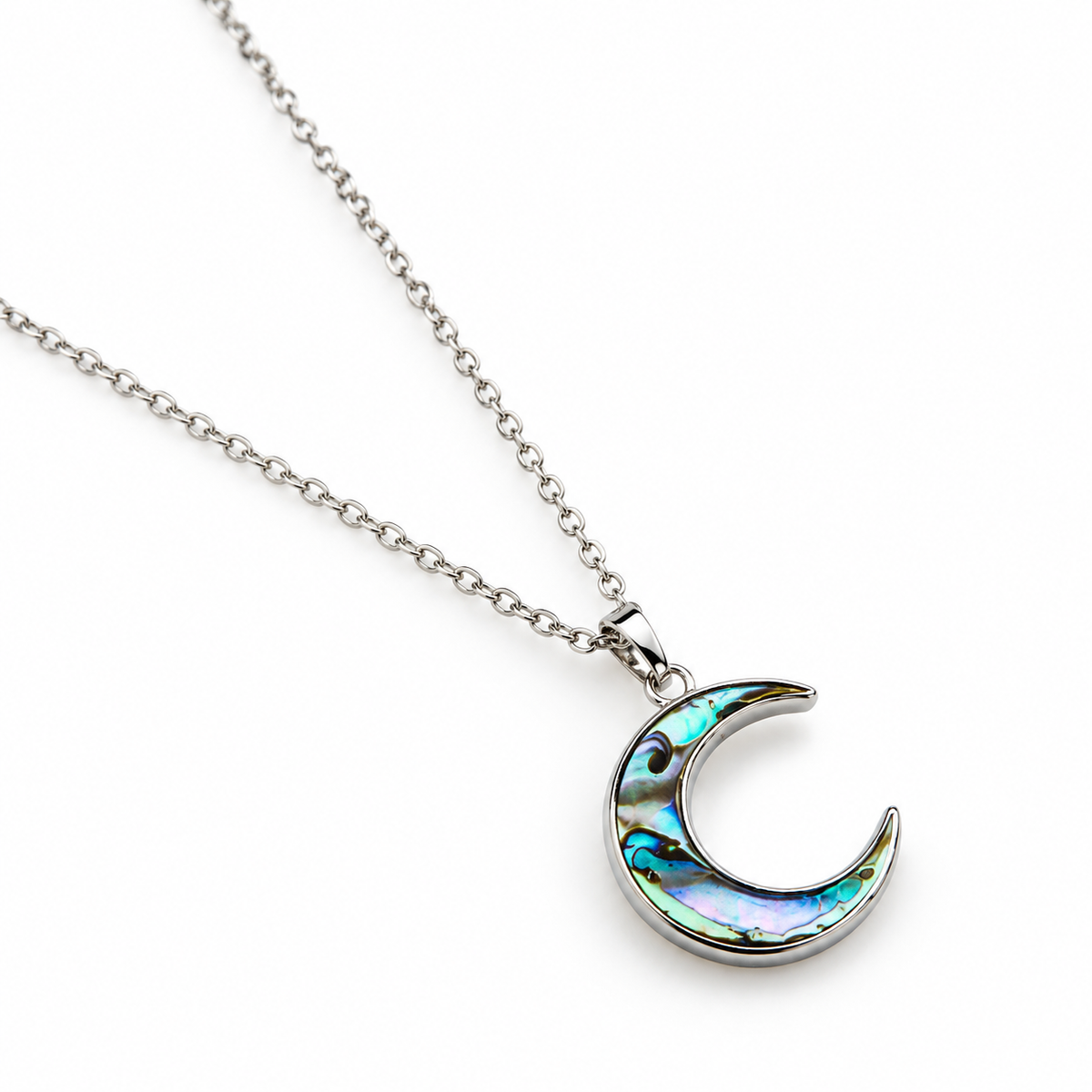 Collier LOUNA Abalone Argent – pendentif lune en nacre naturelle