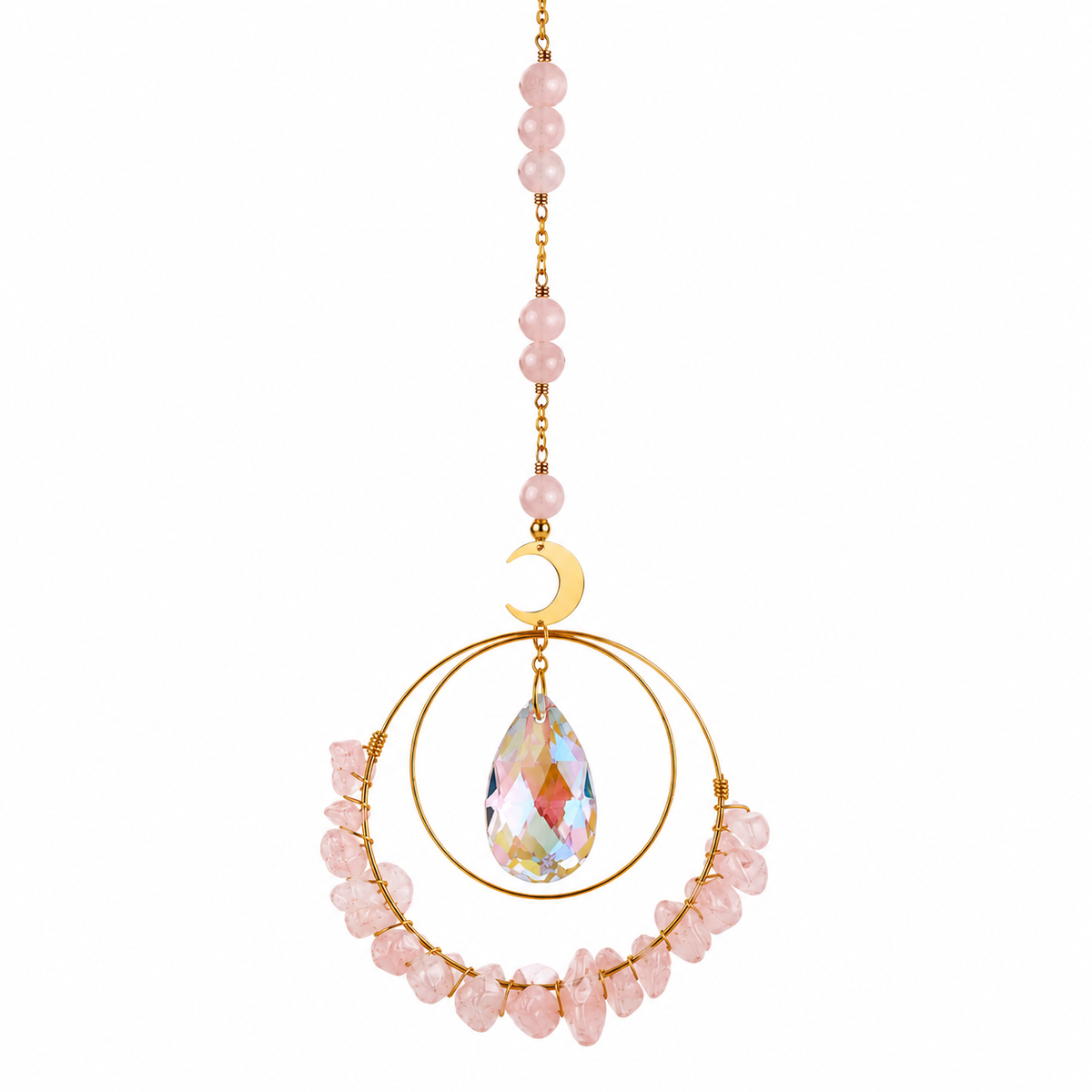 Attrape-soleil Darlyne en quartz rose naturel, cercle décoratif