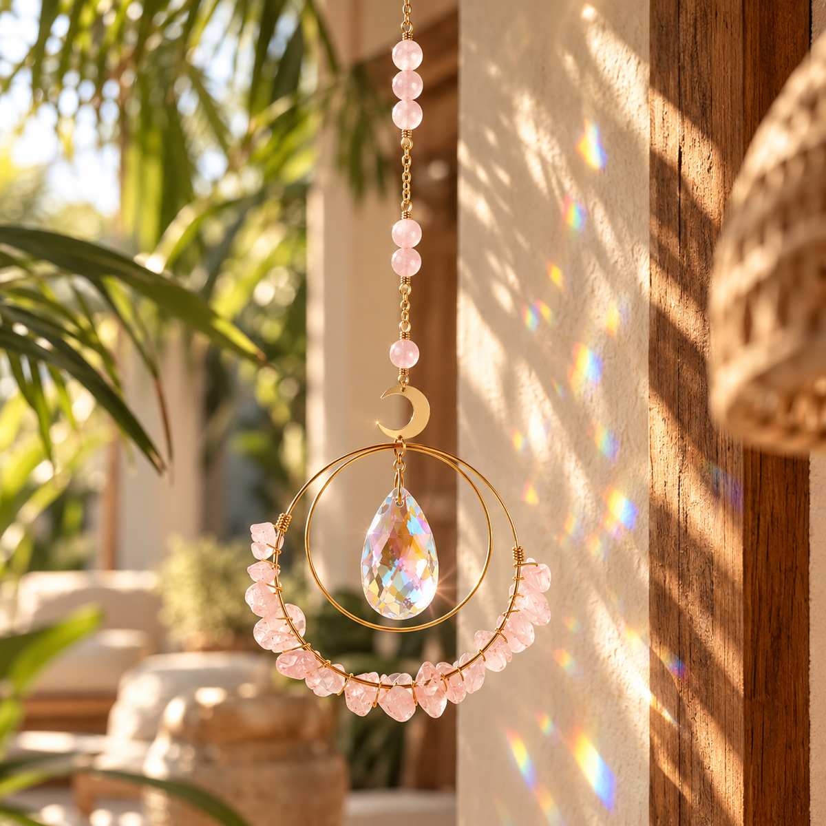 Attrape-soleil cercle quartz rose HOKEE, vue complémentaire