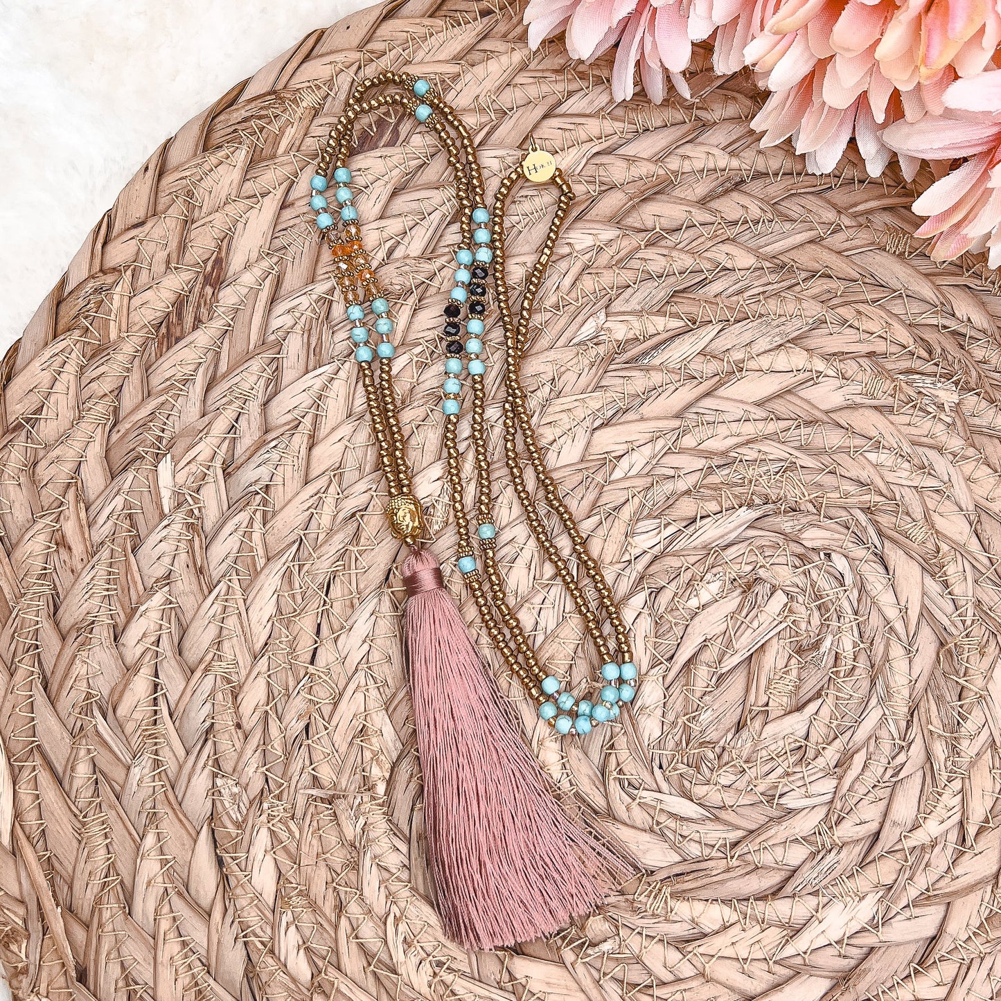 Mala Bouddha – Turquoise Rose Hokee Minéraux