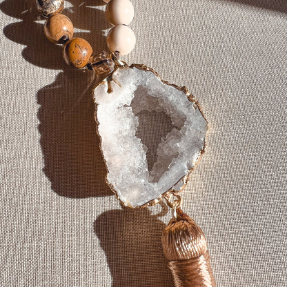 Sautoir ÉLISE – Corail Blanc, Jaspe Paysage & Agate Hokee Minéraux